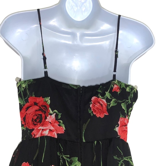 Crystal Dolls Maxi Dress Floral Tiered Black Red - Picture 4 of 12